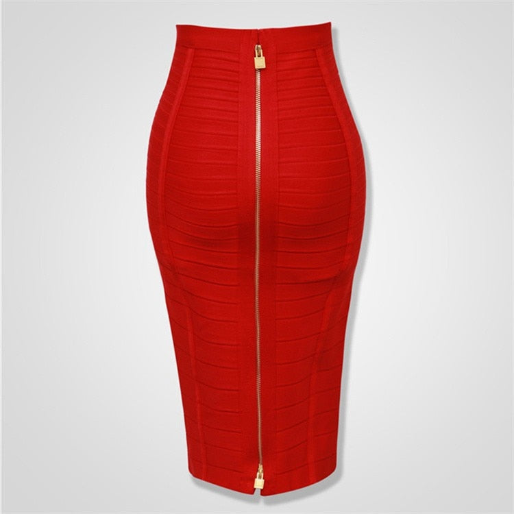 16 Colors Sexy Solid Zipper Orange Blue Black Red Bandage Skirt Women Elastic Bodycon Summer XL XXL Pencil Skirts