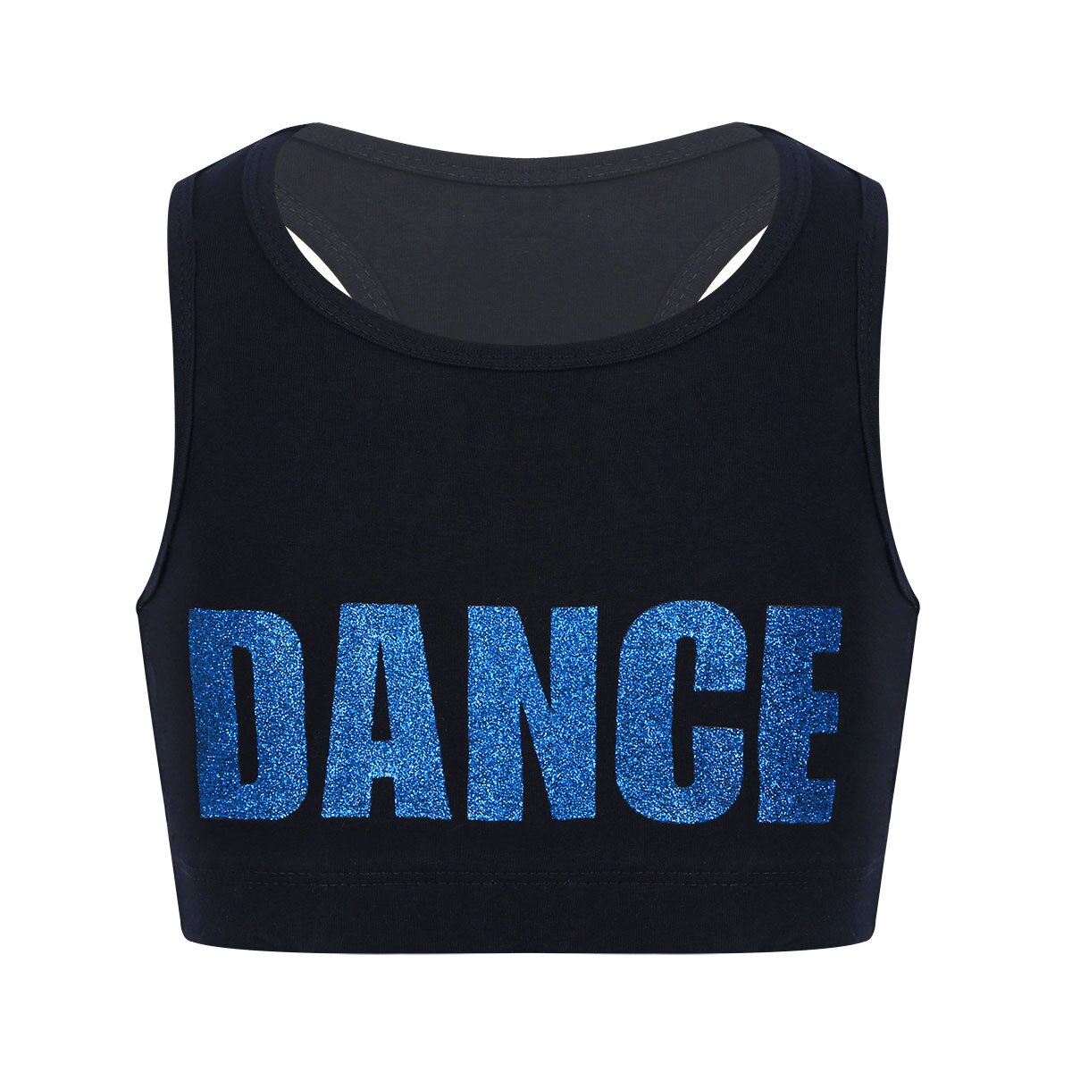 Kids Girls Sleeveless Shiny Letters DANCE Printed Crop Top Sports Gymnastics Ballet Tops Stage Performance Dance Costume