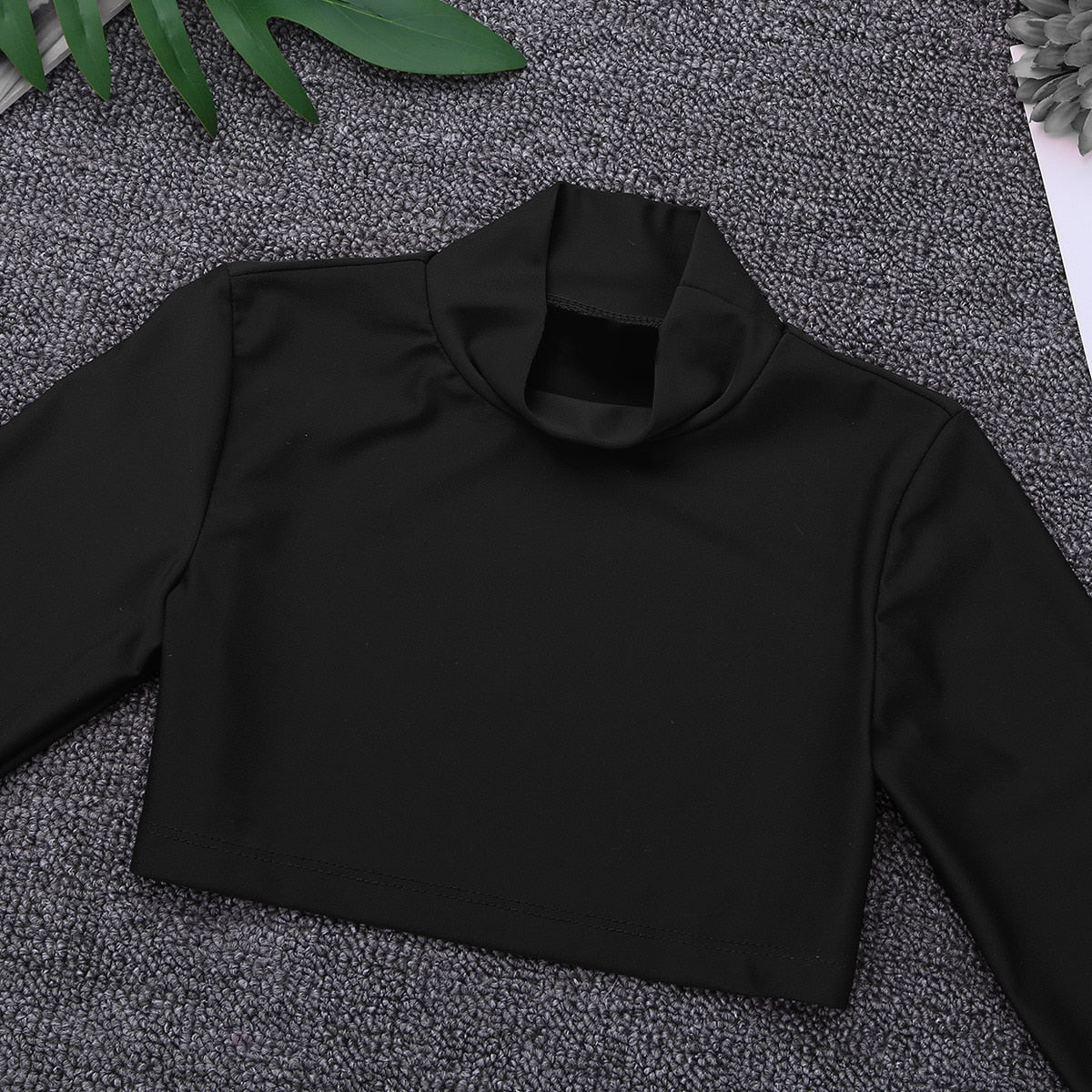 Young Girls Tank Top Kids Dancewear Long Sleeves Mock Neck Crop Top Hip Hop Jazz Dance Clothes Basic Sports T-shirt Cropped Top