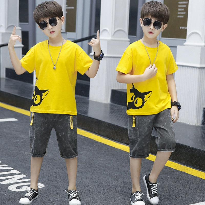 Sports Suit for Boys Clothes Sets Summer Cartoon Teenage Boy Clothing Set Kids Tracksuit Children Shorts