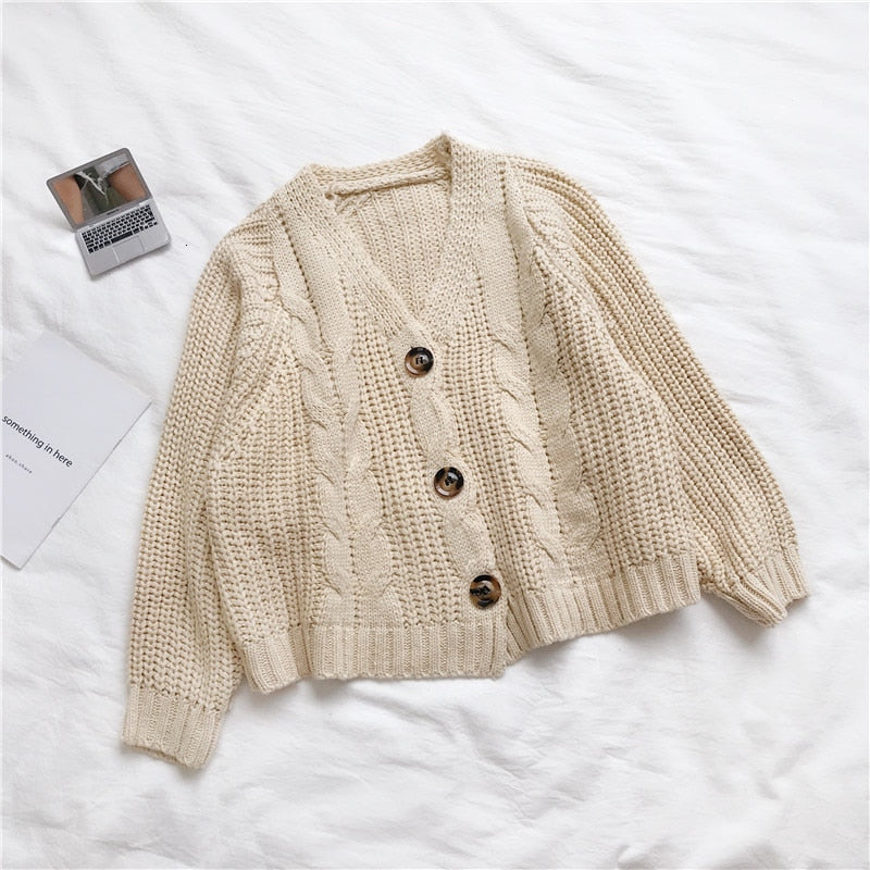 PEONFLY Style Knitted Sweater Cardigans Women Long Sleeve Single Breaster Female Cardigan Solid Sweaters Sueter Mujer