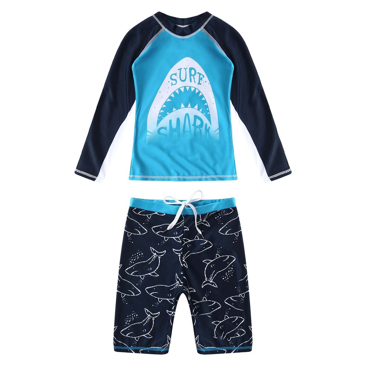 Kids Boys Swimming Suit Swimwear Rashguard Long Sleeves Swim T-Shirt Tops Shorts Sports Set Beach Swimming Bathing 2-10 Years