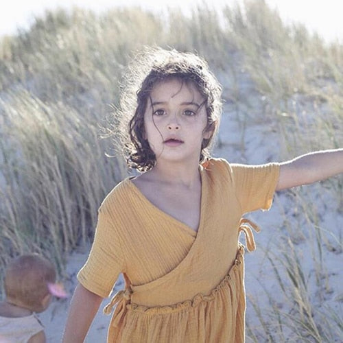 New Summer Baby Girls Dresses European America Toddler Kids Girl Dress Casual Linen Clothing Ruffles Sweet Princess Dress