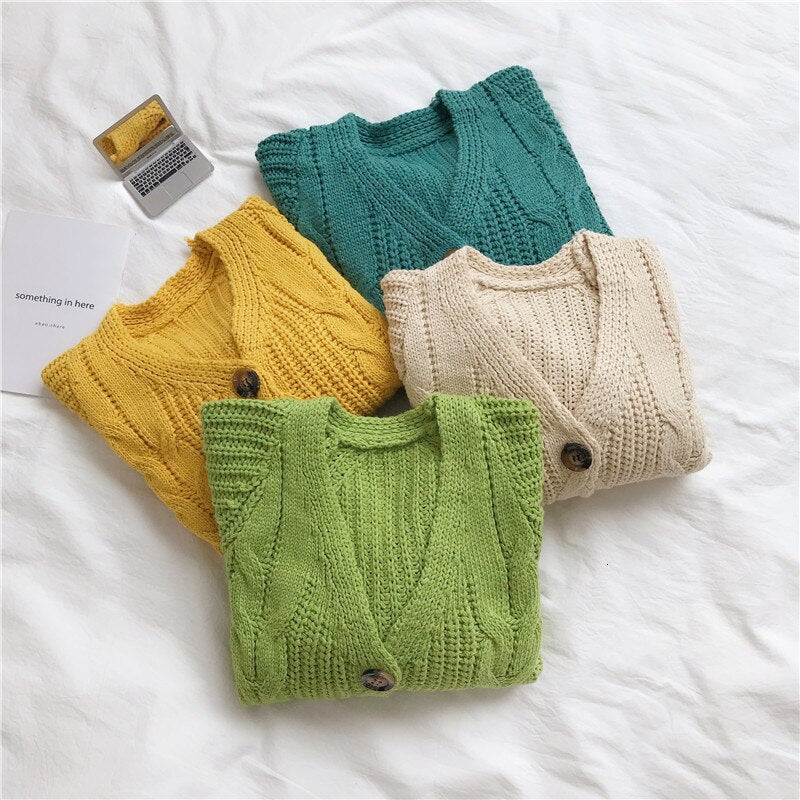 PEONFLY Style Knitted Sweater Cardigans Women Long Sleeve Single Breaster Female Cardigan Solid Sweaters Sueter Mujer