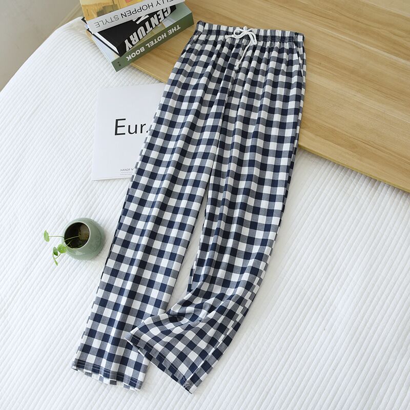 New Plaid Cotton Loose Ladies Pajama Pants Pyjama Trousers Women Men Sleep Bottoms Lounge Wear Sleep Pants Spring Summer