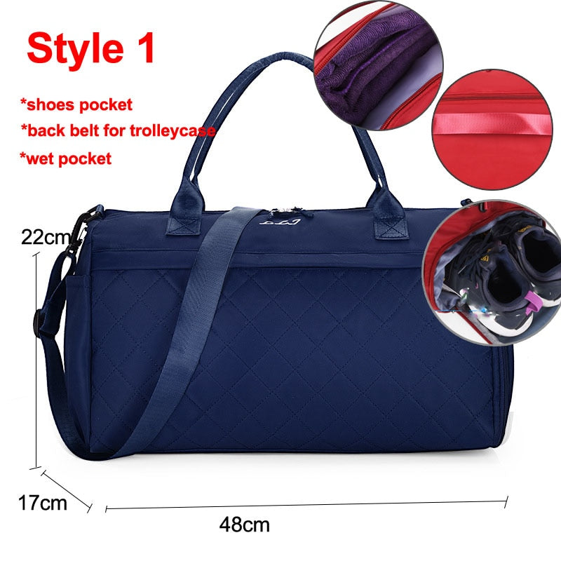 Diamond Lattice Gym Shoe Bags Sport Bag for Women Fitness Over the Shoulder Travel Luggage Bag Handbags Male Nylon Black XA745WD