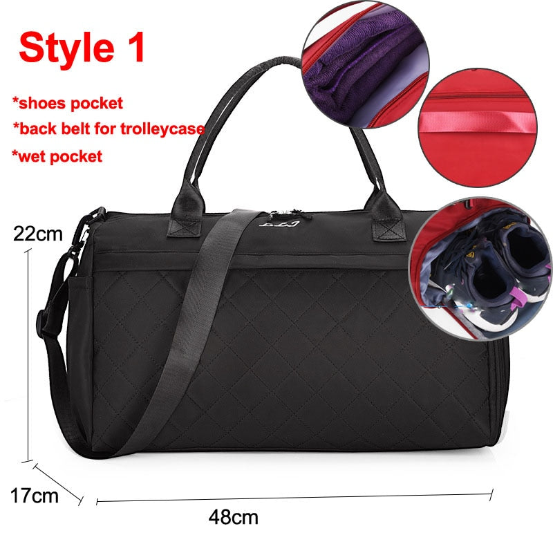 Diamond Lattice Gym Shoe Bags Sport Bag for Women Fitness Over the Shoulder Travel Luggage Bag Handbags Male Nylon Black XA745WD