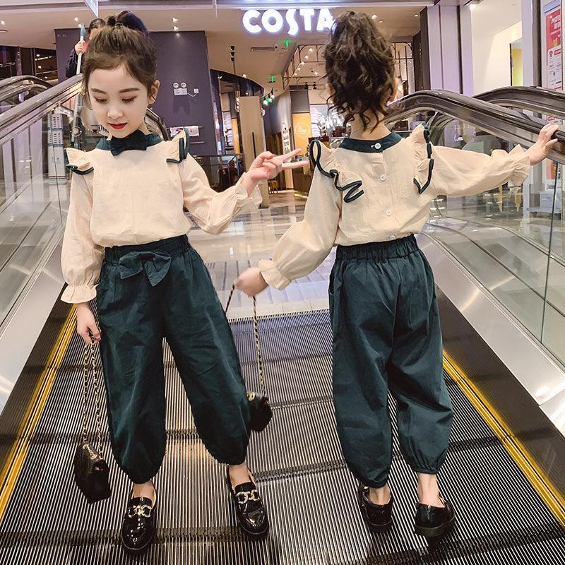 Kids Girls Clothing Sets 2023 Autumn Long Sleeve T-shirts + Plaid Wide Leg Pants 2PCS Children's Clothes Teenage 6 8 10 12 Years