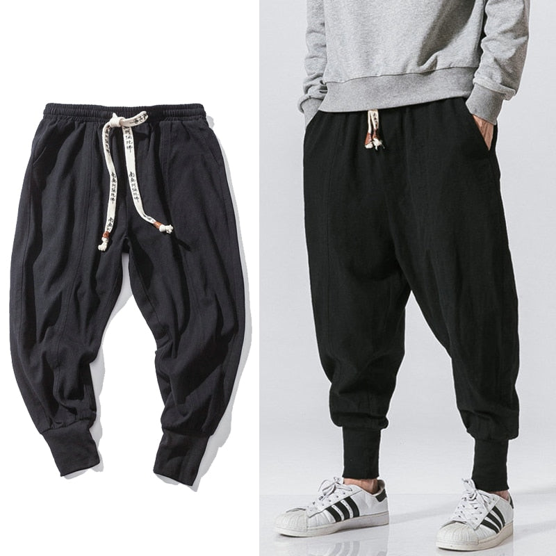 Harem Pants Men Streetwear Casual Joggers Mens Pants Cotton Linen Sweatpants Ankle-length Men Trousers M-5XL