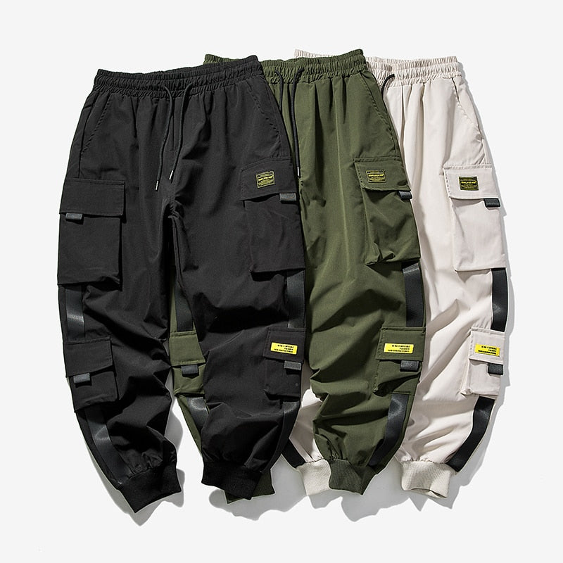 New Hip Hop Joggers Cargo Pants Men Harem Pants Multi-Pocket Ribbons Man Sweatpants Streetwear Casual Mens Pants XS-5XL