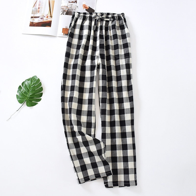 New Plaid Cotton Loose Ladies Pajama Pants Pyjama Trousers Women Men Sleep Bottoms Lounge Wear Sleep Pants Spring Summer