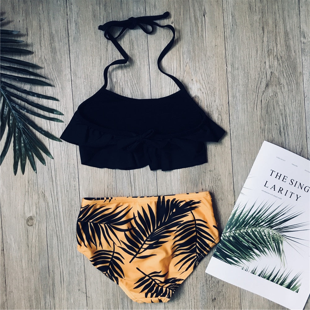 Children Girls Bikini Set 2023 Falbala Two-Pieces Swimming Suit Summer Halter Kids Girl Swimwear Swimsuit Bandage Bathing Suit