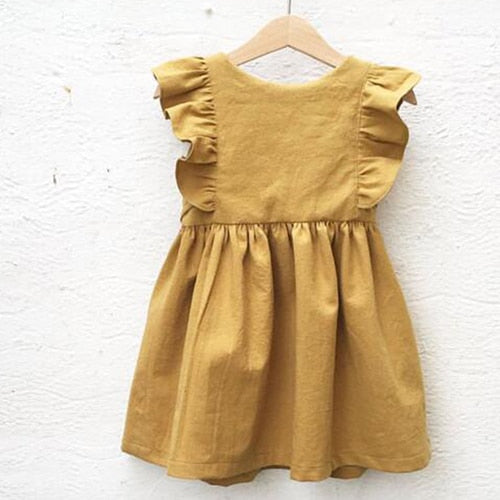 New Summer Baby Girls Dresses European America Toddler Kids Girl Dress Casual Linen Clothing Ruffles Sweet Princess Dress