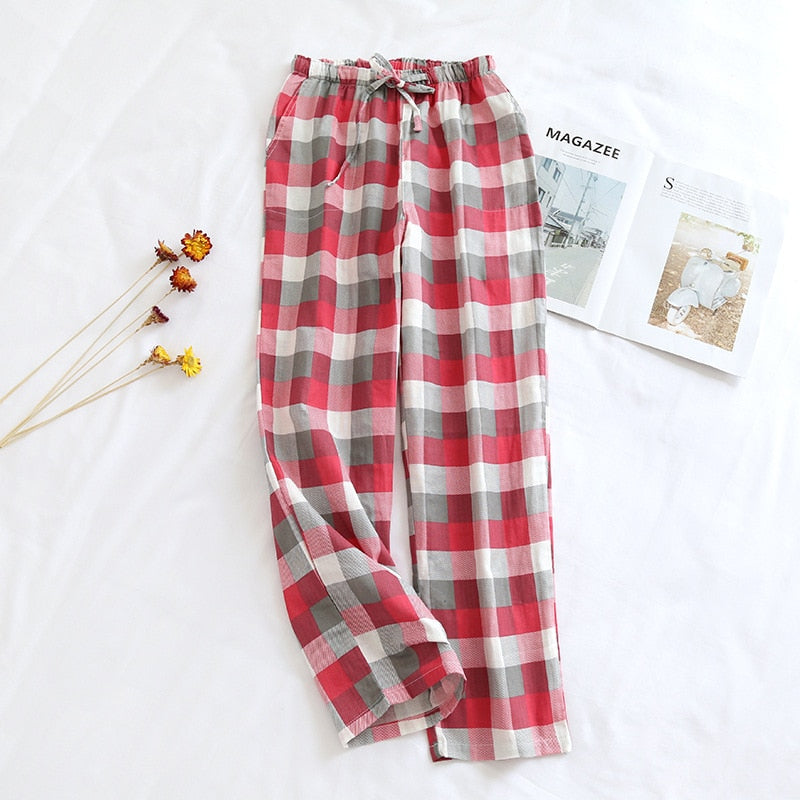 New Plaid Cotton Loose Ladies Pajama Pants Pyjama Trousers Women Men Sleep Bottoms Lounge Wear Sleep Pants Spring Summer