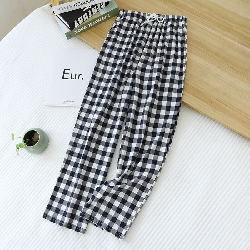New Plaid Cotton Loose Ladies Pajama Pants Pyjama Trousers Women Men Sleep Bottoms Lounge Wear Sleep Pants Spring Summer