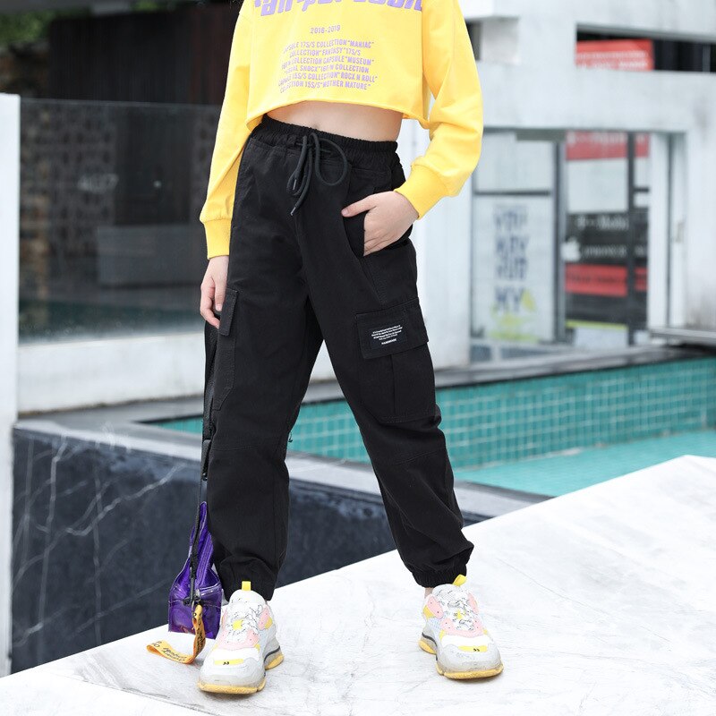 Trend Clothing Girls Pants Cotton Cargo Pants Multi-pocket Girls Sweatpants Elastic Waist Harem pants Kids Children Hip-hop Pant