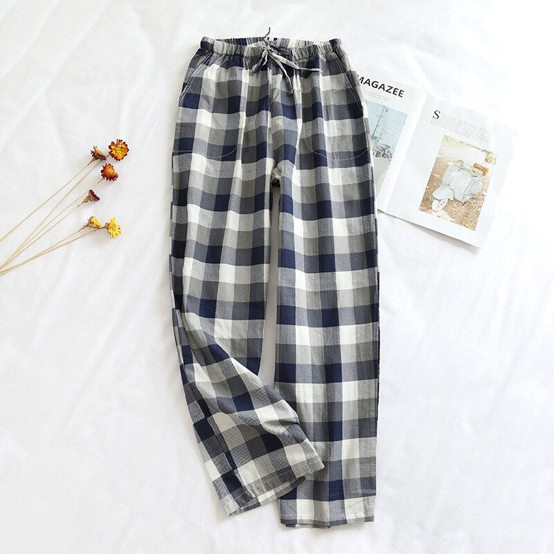 New Plaid Cotton Loose Ladies Pajama Pants Pyjama Trousers Women Men Sleep Bottoms Lounge Wear Sleep Pants Spring Summer