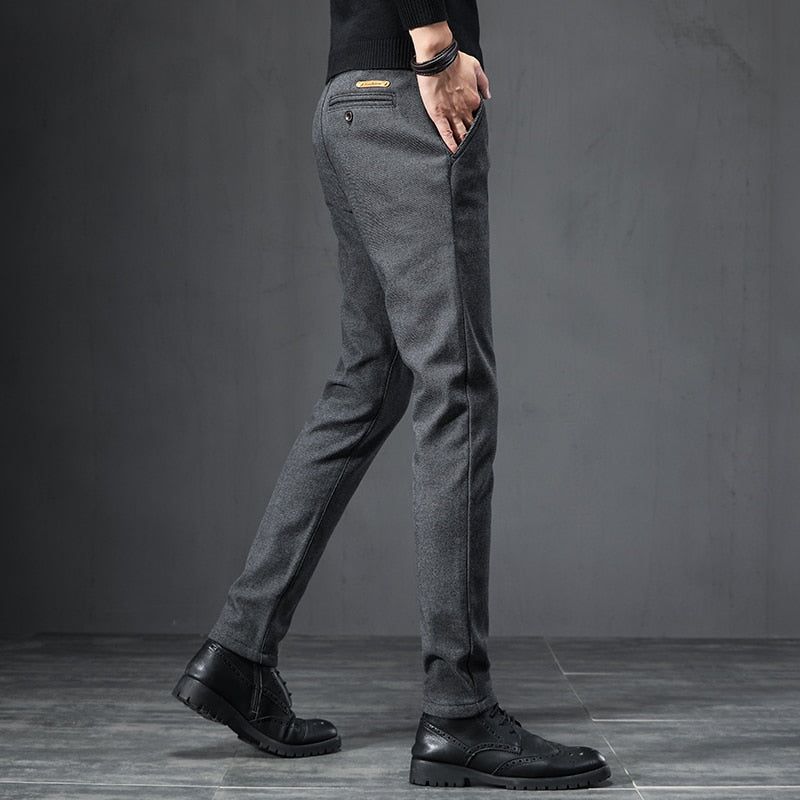 Spring Autumn Business Dress Pants Men Elastic Waist Frosted Fabric Casual Trousers Formal Social Suit Pant Costume Homme