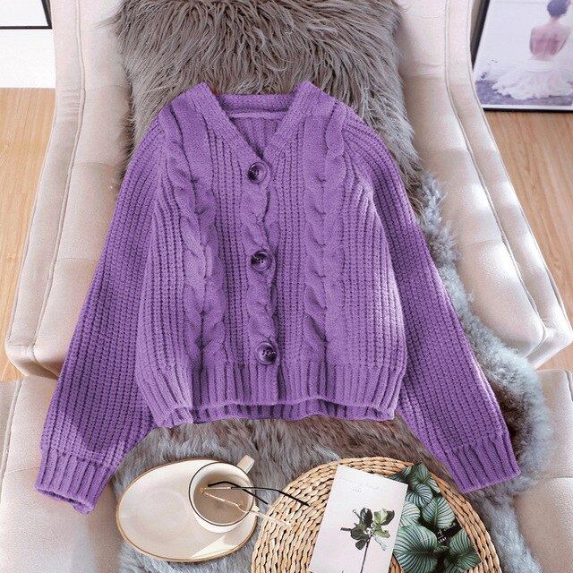 PEONFLY Style Knitted Sweater Cardigans Women Long Sleeve Single Breaster Female Cardigan Solid Sweaters Sueter Mujer