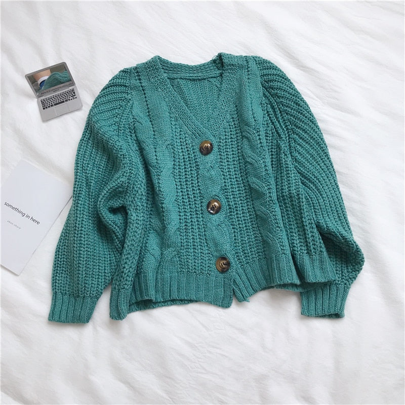 PEONFLY Style Knitted Sweater Cardigans Women Long Sleeve Single Breaster Female Cardigan Solid Sweaters Sueter Mujer