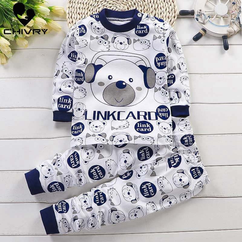 Newborn Kids Boys Girls Pajama Sets Cartoon Long Sleeve Cute T-Shirt Tops with Pants Toddler Baby Autumn Sleeping Clothes