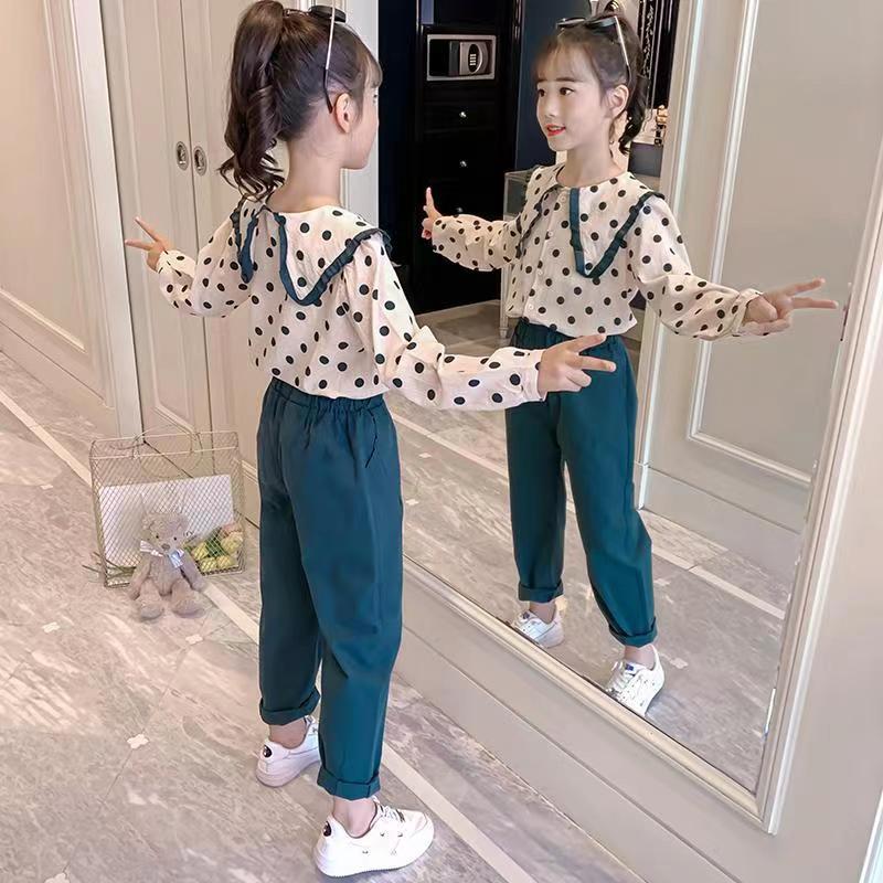 Kids Girls Clothing Sets 2023 Autumn Long Sleeve T-shirts + Plaid Wide Leg Pants 2PCS Children's Clothes Teenage 6 8 10 12 Years