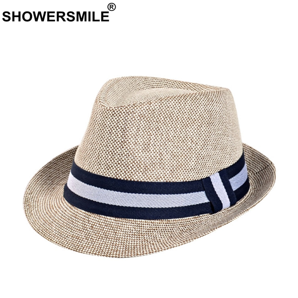 SHOWERSMILE Grey Jazz Hat Men Classic Patchwork Fedora Hats Male British Style Brand Summer Outdoor Bucket Hats And Caps