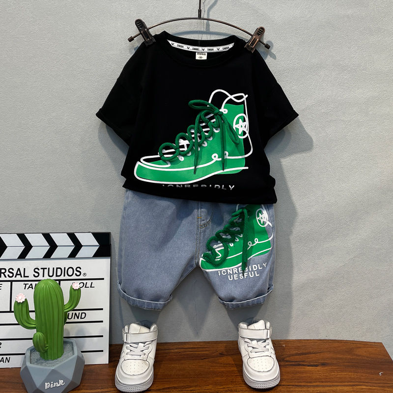 Boys Clothing Set shorts t-shirts + demin jeans 2pcs Suits For Boys Clothes Summer Kids Sport Tracksuit 2-12 years