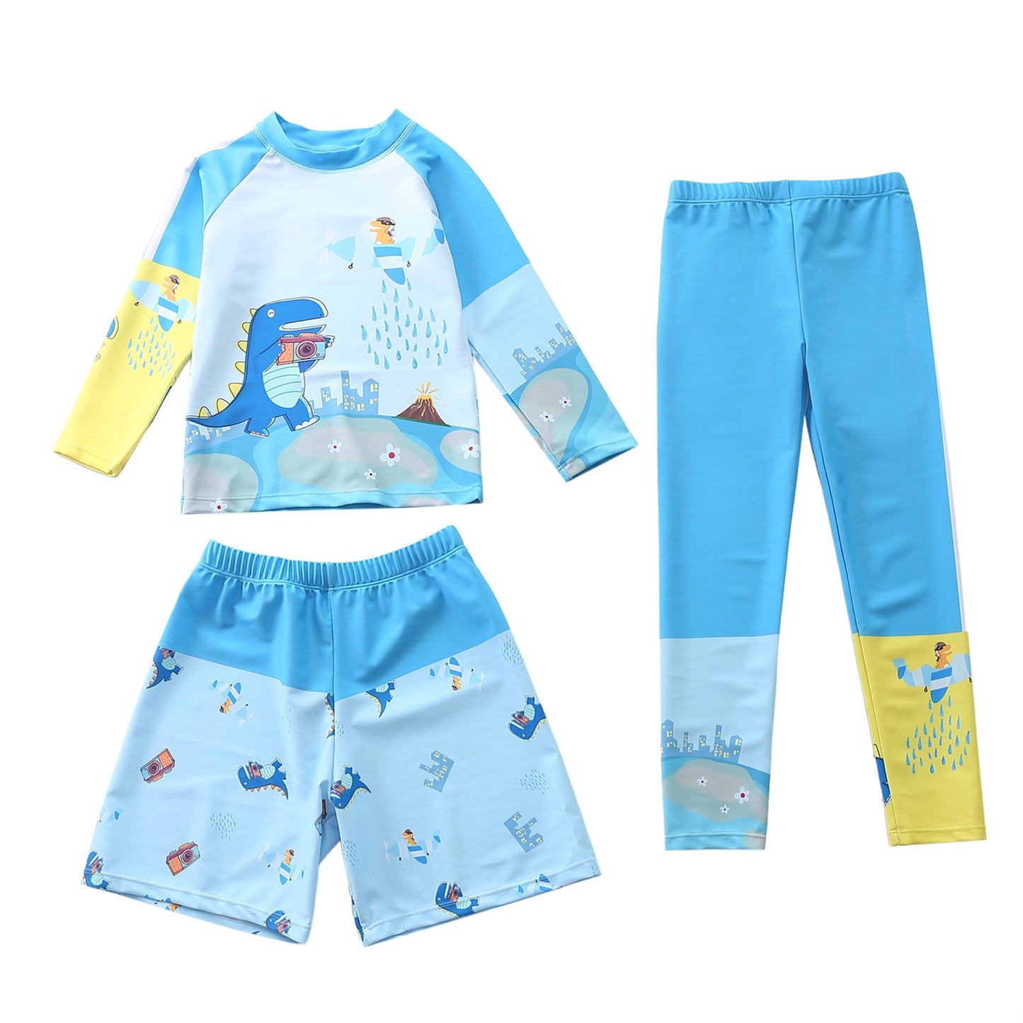 Kids Boys Swimming Suit Swimwear Rashguard Long Sleeves Swim T-Shirt Tops Shorts Sports Set Beach Swimming Bathing 2-10 Years