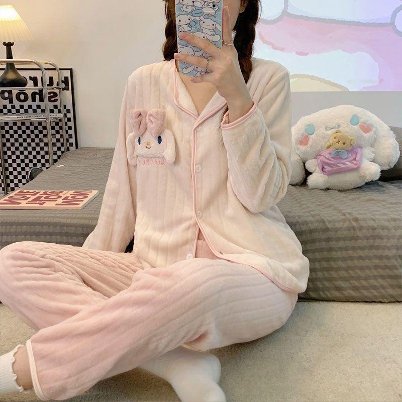 Kawaii Sanrio Kuromi New Autumn Kawaii Two Piece Pajamas Soft Home Wear Outgoing Girl Christmas Birthday Gift Clothes