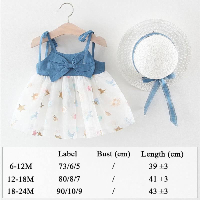 Summer Clothes Baby Girl Beach Dresses Casual Fashion Print Cute Bow Flower Princess Dress Newborn Clothing Set