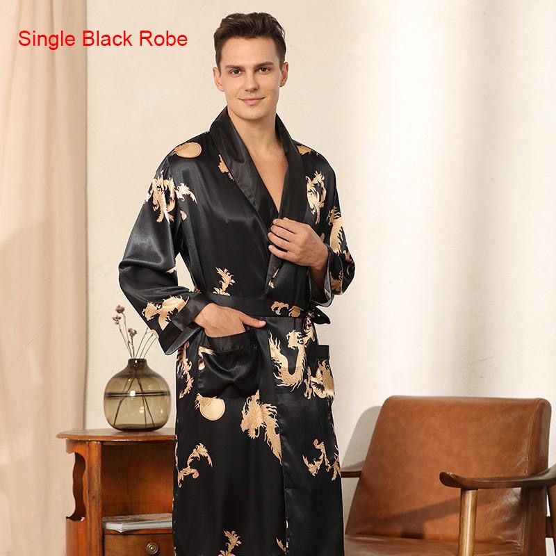Male Satin Sleepwear Robe&amp;Pants Dargon Pajamas Set Print Men Nightwear Kimono Bathrobe Gown Faux Silk Lounge Wear Home Clothes