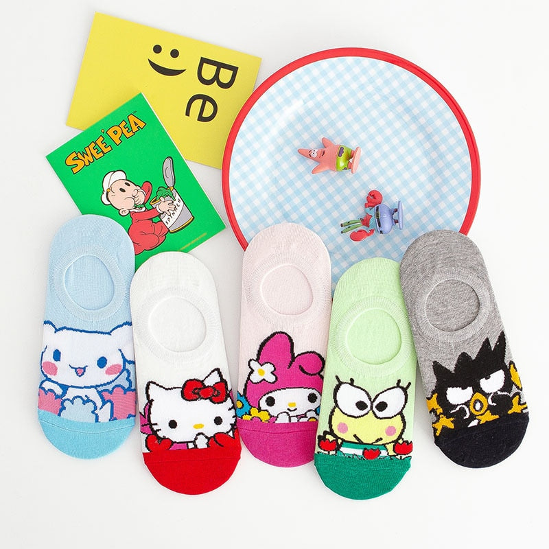 5Pcs Kawaii Sanrio Hello Kitty Socks Cute Cartoon My Melody Cinnamoroll Girls Invisible Socks Student Socks Gifts for Friends