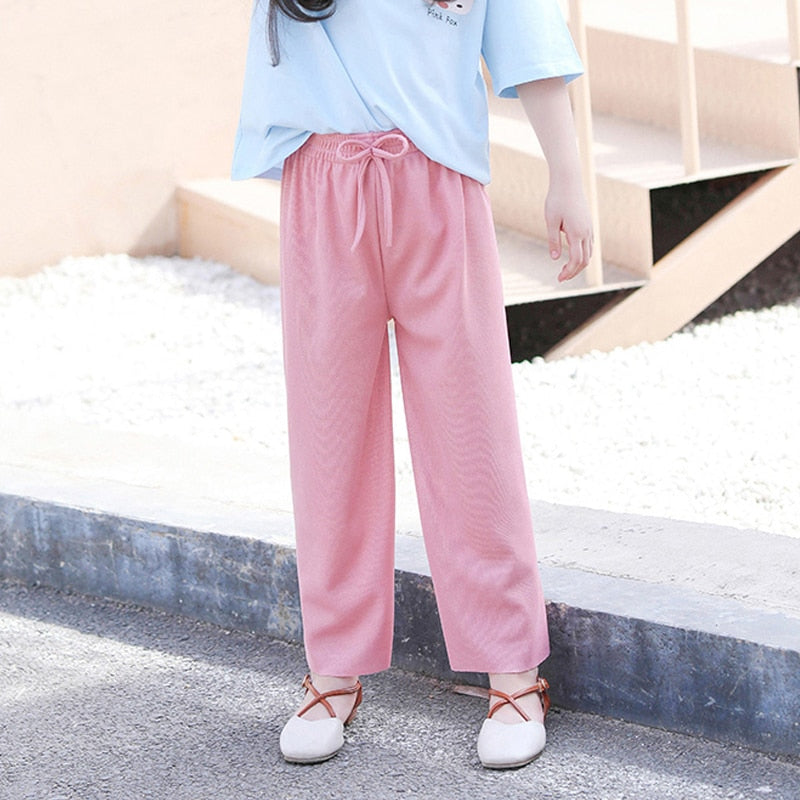 School Pants for Girl Wide Leg Sweatpants Mosquito Proof Pants Summer Black Teen Casual Pants Mid Waist Trousers 10 11 12 Years