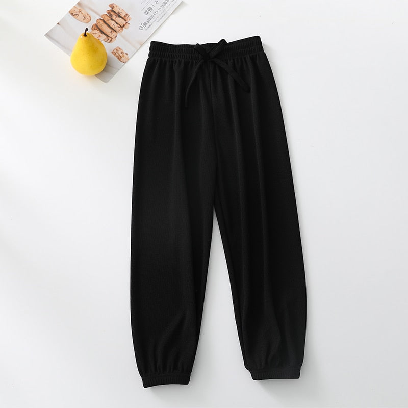 School Pants for Girl Wide Leg Sweatpants Mosquito Proof Pants Summer Black Teen Casual Pants Mid Waist Trousers 10 11 12 Years