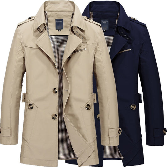 Business Jacket Mens Fashion Spring Men Long Cotton Windbreaker Jackets Overcoat Male Casual New Autumn Trench Outwear Coat