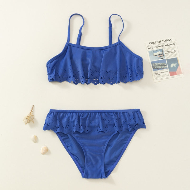 TUONXYE Girls Swimwear Swimsuits Outfits Off Shoulder Crop Top Floral Print Briefs Set Children Bikini Beachwear Bathing Suits