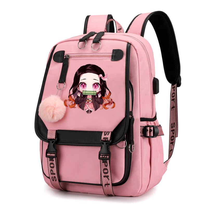 Anime Backpack Demon Slayer Nezuko Kawaii Cartoon School Bag for Adults Large Capacity Manga To Travel Daily Girls&#39; Bookbags