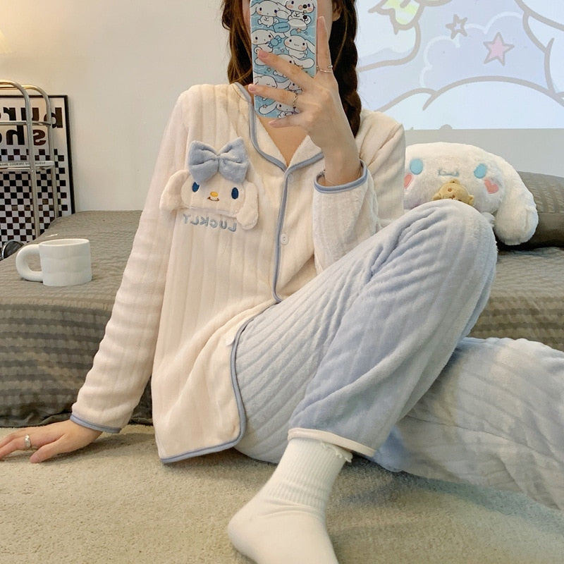 Kawaii Sanrio Kuromi New Autumn Kawaii Two Piece Pajamas Soft Home Wear Outgoing Girl Christmas Birthday Gift Clothes