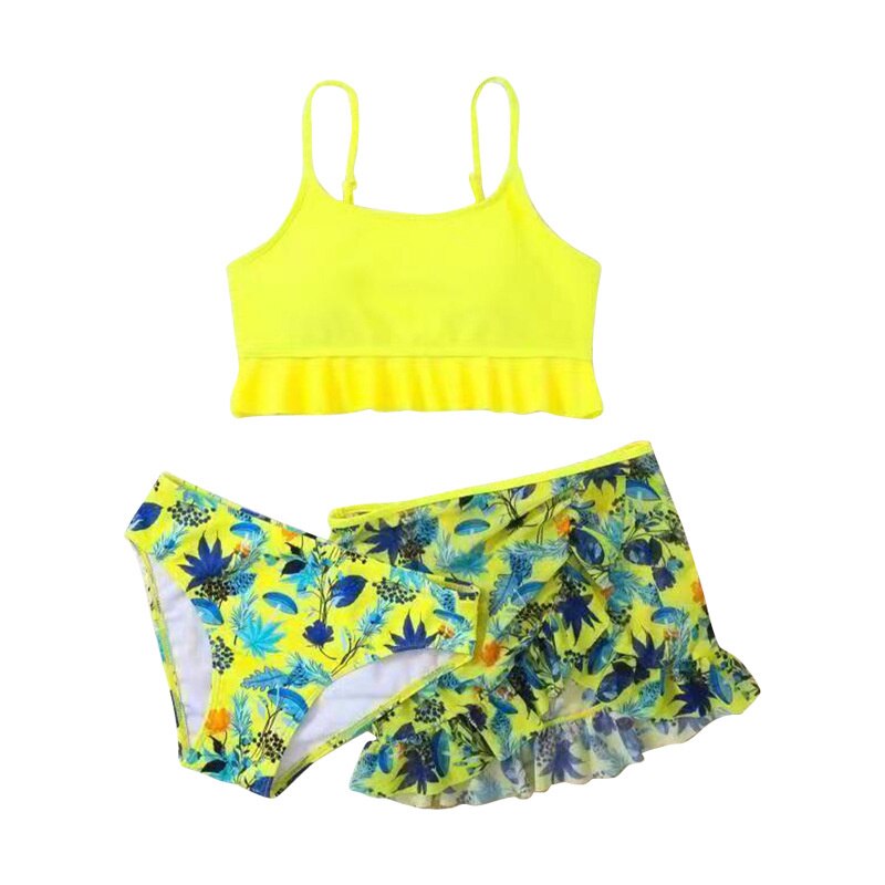 Hotsale Leaf Print Girls Kids Swimsuit Bikinis 3 Pieces Freeshipping Children Swimwear Cover Smock Set Baby Kids Bathing Suit