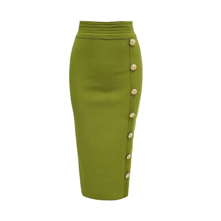 New Arrival Women Button Black Blue Red Bodycon Bandage Skirt Designer High Waist High Street Party Club Pencil Skirt 75cm