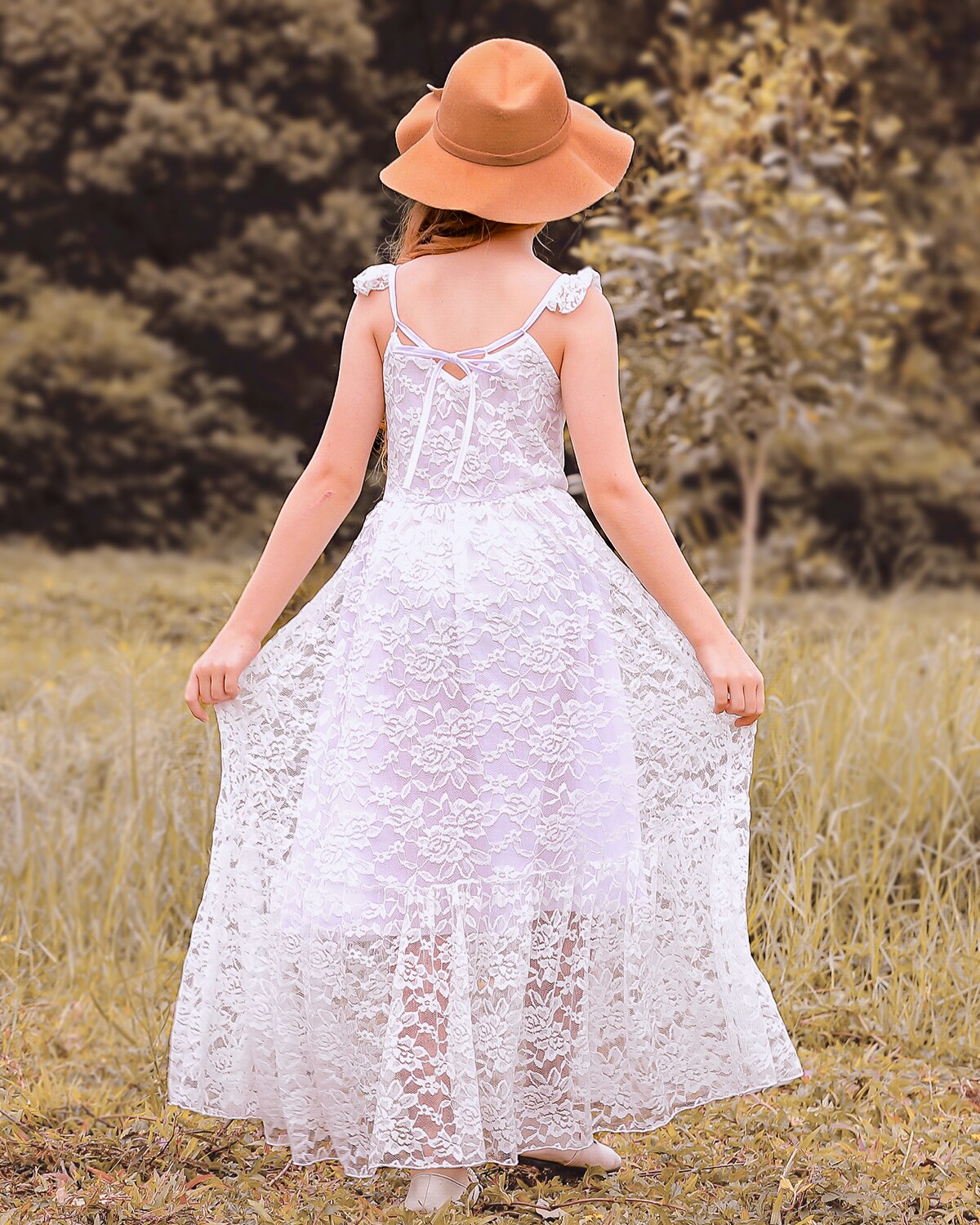 Princess Bohemia White Lace Dress Baby Kids Flower Girls Wedding Party Long Dresses Teenage Elegant Clothes for 3 4 6 8 10 12Y