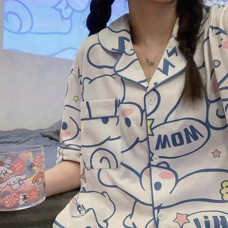 Kawaii Sanrio Kuromi New Autumn Kawaii Two Piece Pajamas Soft Home Wear Outgoing Girl Christmas Birthday Gift Clothes