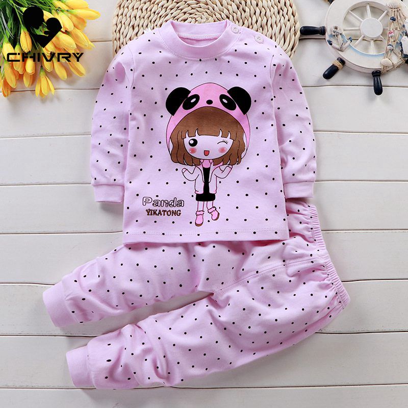 Newborn Kids Boys Girls Pajama Sets Cartoon Long Sleeve Cute T-Shirt Tops with Pants Toddler Baby Autumn Sleeping Clothes