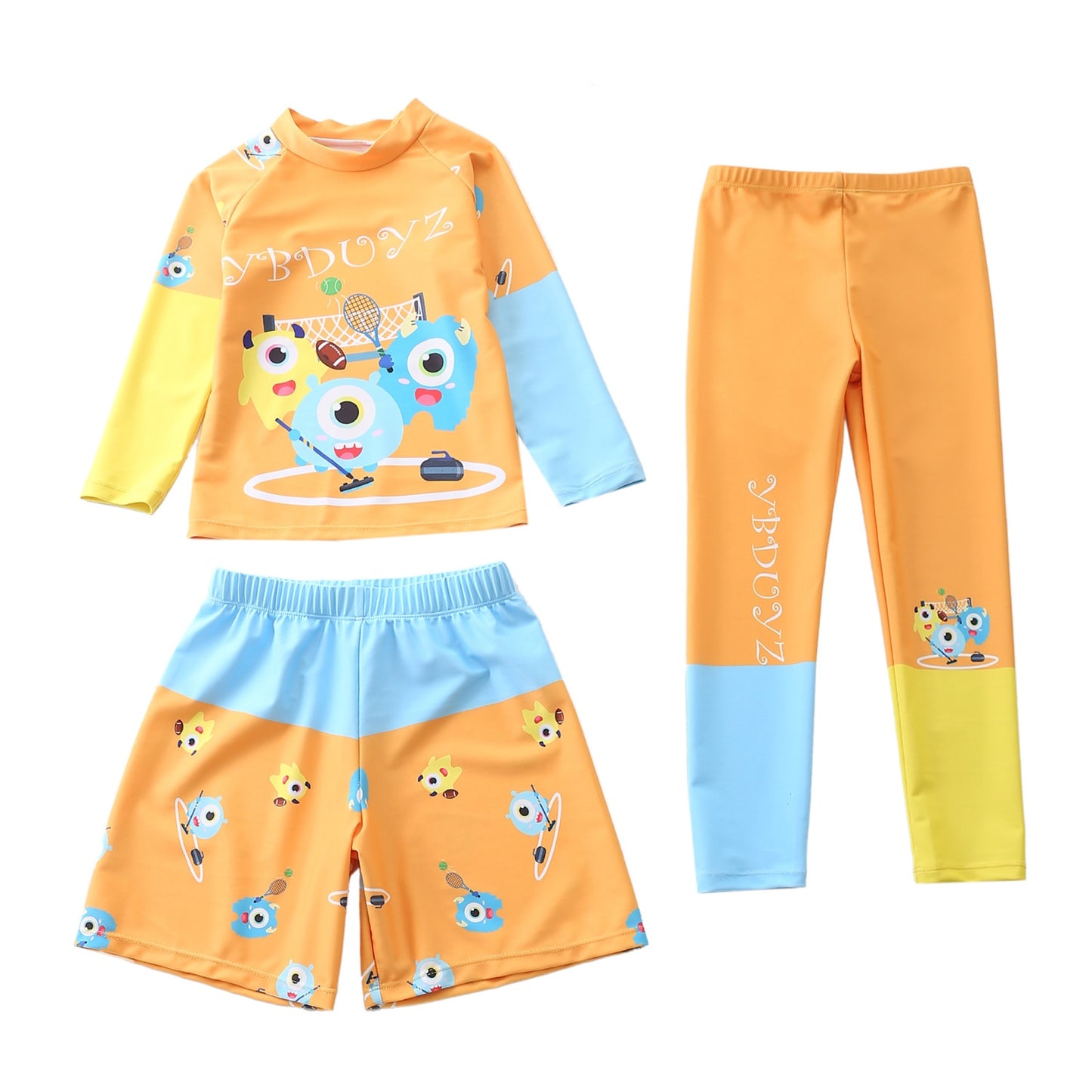 Kids Boys Swimming Suit Swimwear Rashguard Long Sleeves Swim T-Shirt Tops Shorts Sports Set Beach Swimming Bathing 2-10 Years