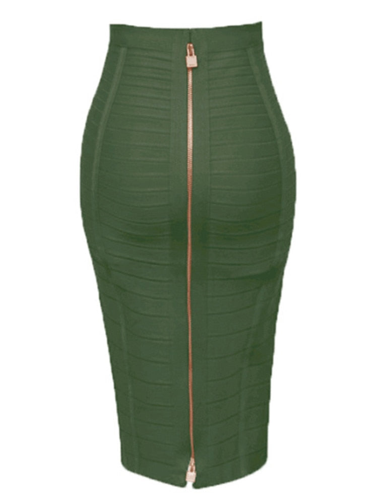 16 Colors Sexy Solid Zipper Orange Blue Black Red Bandage Skirt Women Elastic Bodycon Summer XL XXL Pencil Skirts