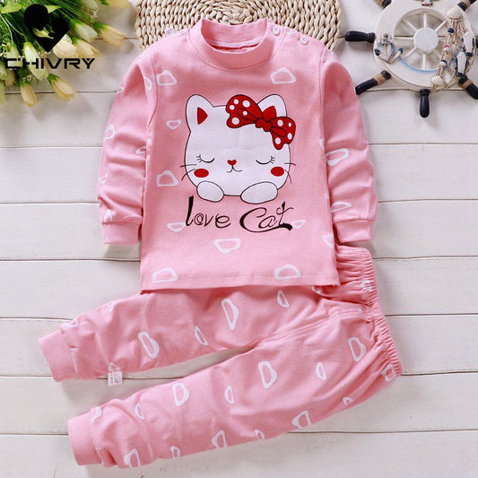Newborn Kids Boys Girls Pajama Sets Cartoon Long Sleeve Cute T-Shirt Tops with Pants Toddler Baby Autumn Sleeping Clothes