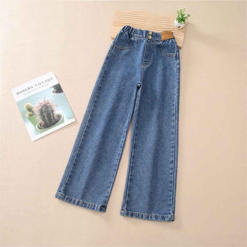 Teenage Girls Jeans With Fleece Autumn Winter Casual Fashion Kids Wide Leg Insulated Jeans Pants School Children Denim Trousers