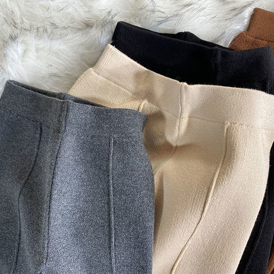 Kids Girls Knitted Casual Pants Loose Autumn Winter Outwear Trousers Black Gray Apricot Wide Leg