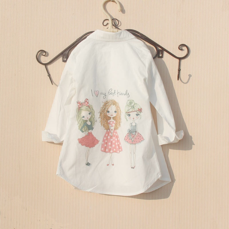 Girls Blouse 2023 Spring Children Clothes Cartoon Rabbit Long Sleeve Tops White Blouses for 8 To 12 Years Teenage Girls Shirt